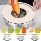 Umite Chef Mixing Bowls with Airtight Lids Set, 8PCS Stainless Steel Khaki Nesting Bowls with Grater Attachments, Kitchen Bowls with Non-Slip Bottoms, Size 5, 4, 3.5, 2, 1.5QT for Mixing & Serving
