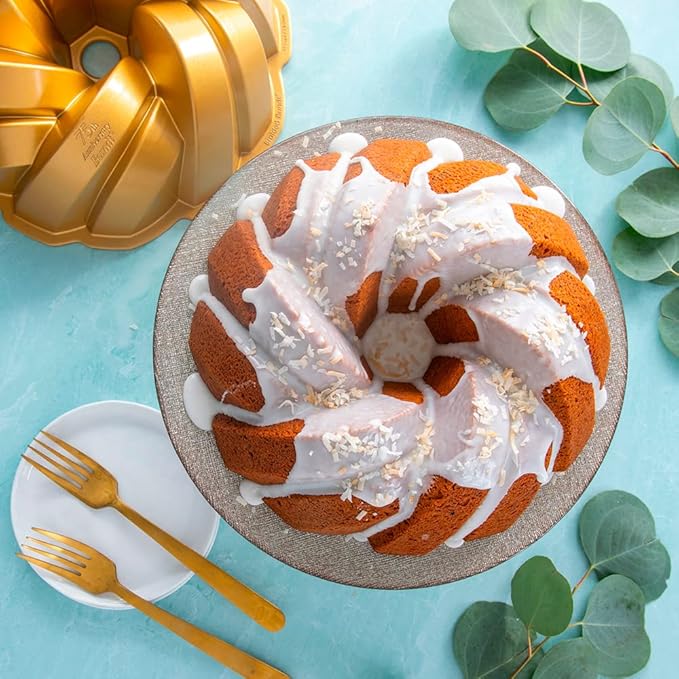 Nordic Ware NW 95577 75th Anniversary Braided Rope Bundt Cake Pan, Gold 12 Cup Capacity