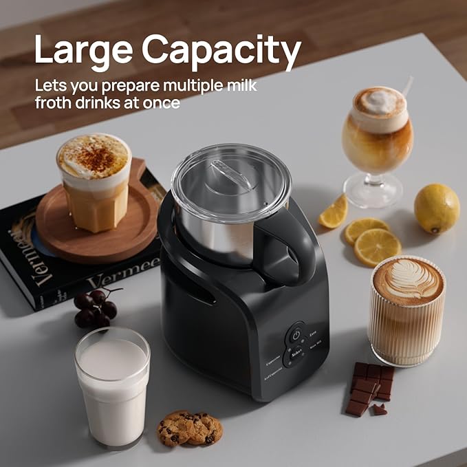 4-in-1 Milk Frother - Electric Steamer, Automatic Warm & Cold Cappuccino Foam Maker, 12.5oz Milk Warmer for Latte, Macchiato, Stainless Steel
