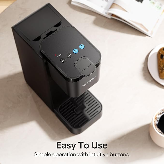Tastyle Single Serve Coffee Maker for K Cup, Ground and Tea Leaves, Hot and Iced Coffee Machines with Bold Setting, 6 to 16 Oz Brew Sizes, Compact for Small Spaces, Black (2.0 Version)