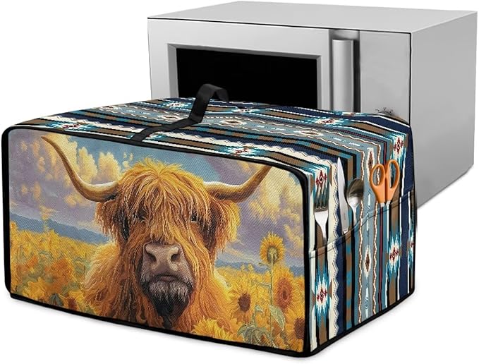 Highland Cattle Sunflower Print Toaster Cover Air Fryer Dust Cover Anti Fingerprint Aztec Toaster Oven Cover Washable Kitchen Small Appliance Covers (Medium-16.1 * 19.71 * 10 inches)
