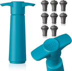 Vacu Vin Wine Saver Pump Blue with Vacuum Wine Stopper - Keep Your Wine Fresh for up to 10 Days - 1 Pump 8 Stoppers - Reusable - Made in the Netherlands