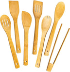 Eisinly Wooden Spoons for Cooking 7-Piece, Kitchen Nonstick Bamboo Cooking Utensils Set, Healthy Bamboo Wooden Spatula Spoon for Cooking