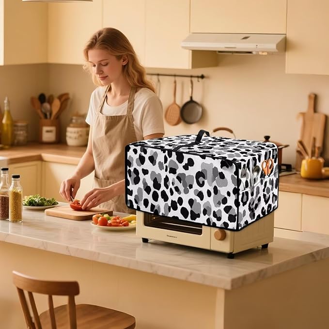 Leopard Print Toaster Oven Dust Cover, Heat-Resistant Case for Toaster Oven, Heavy Duty Washable Dust Cover Fit Most Small Appliance, (Small-14.5*18.46*9 inches)