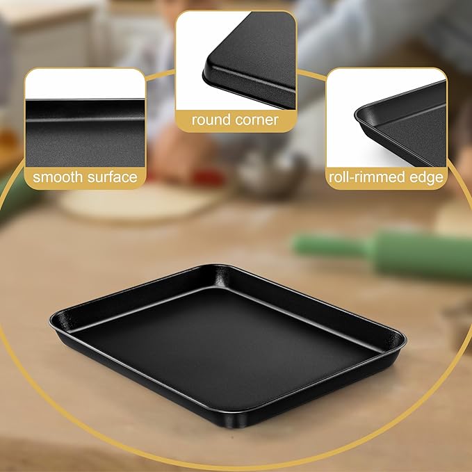 E-far Toaster Oven Tray, 10.5x8x1 Inch Nonstick Baking Cookies Sheet Pan for Oven, Small Metal Carbon Steel Baking Pan for Bacon Steak, Nontoxic & Easy Clean, Heat & Warp Resistant