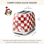 MACKENZIE-CHILDS 2-Slice Toaster, Decorative Toaster for Kitchen, Red-and-White Cherry Check