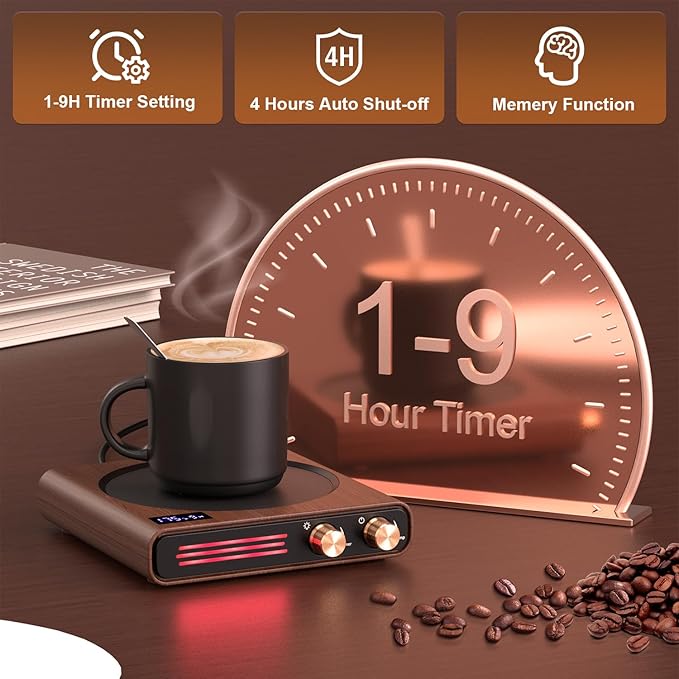 Mug Warmer, CEROBEAR 50W Coffee Cup Warmer for Desk with 9 Tempreture Settings, 1-9Hrs Auto Shut Off Smart Candle Warmer with LED Lights, Electric Beverage Warmer Plate for Coffee, Tea, Water, Milk