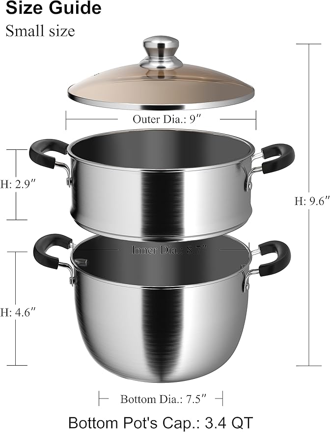 VENTION 8.7 Inch Small Vegetable Steamer Pot, 3.3 QT Stainless Steel Steamer for Cooking, Steam Pot(22cm)