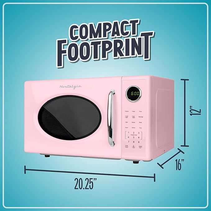 Nostalgia Retro 1000W Microwave Oven 1.1 Cu Ft Capacity – Child Safety Lock, 8 Auto-Cook Settings – Countertop Kitchen Appliance – Pink