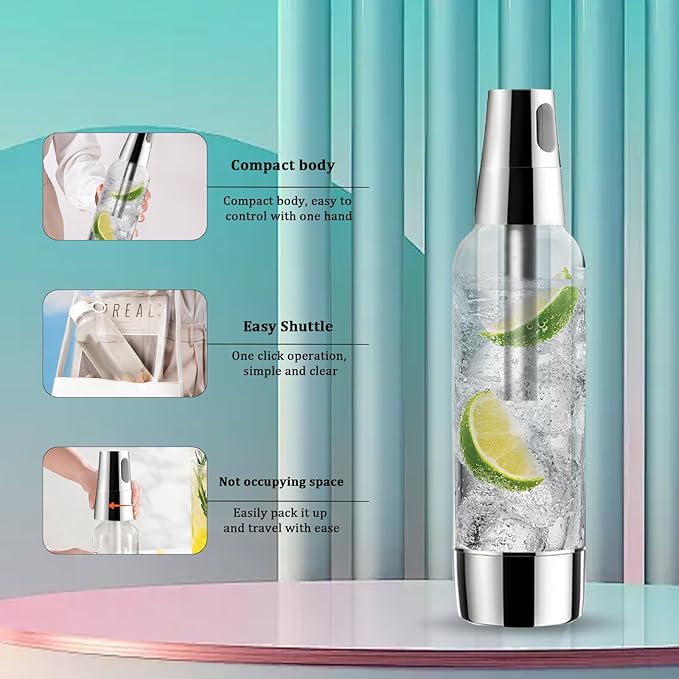 Soda Siphon 1L,Portable Sparkling Water Maker,Compact Carbonated Water Machine for Flavored Drinks Reusable Beverages Machine Kit,Travel Soda Machine for Home & Outdoor