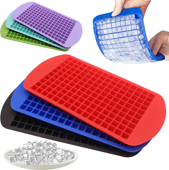 Silicone Mini Ice Cube Trays 3 Pack, 160 Crushed Ice Cube Molds Easy Release Small Ice Cube for Chilling Whiskey Cocktail, Kitchen Gadgets Stackable Ice Trays, Specialty Accessories Tool for Freezer