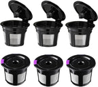 Reusable K Cups, Universal Fit Reusable Coffee Filters with Food Grade Stainless Steel Mesh Eco-Friendly Coffee Pods, for 1.0 and 2.0 Brewers (6)