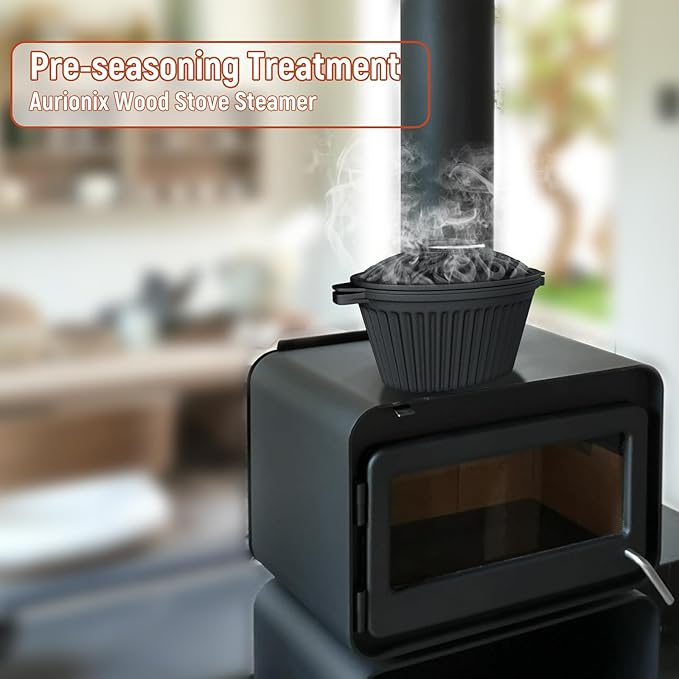Wood Stove Steamer, Cast Iron Humidifier for Wood Stove, Cast Iron Steamer Pot, Trivet, Lattice Top, Pre-Seasoned, Fireplace Humidifier Cookware Set, All Seasons Cookware Set.