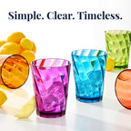 US Acrylic Optix Plastic Reusable Drinking Glasses (Set of 8) 14oz Rocks Cups in Jewel Tone Colors | BPA-Free Tumblers, Made in USA | Top-Rack Dishwasher Safe
