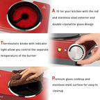 Hot Plate, Techwood 1800W Dual Electric Stoves, Countertop Stove Double Burner for Cooking, Infrared Ceramic Hot Plates Double Cooktop, Red, Brushed Stainless Steel Easy To Clean Upgraded Version, Red
