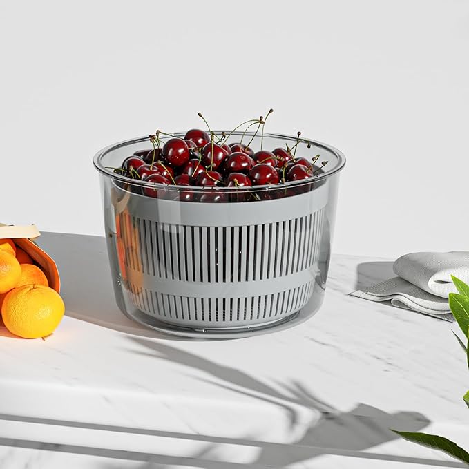 Cambom Salad Spinner Lettuce Spinner, Wash, Spin & Dry Salad Greens, Vegetable Washer Salad Dryer With Rotary Handle for Fruits & Vegetables, High Efficiency Vegetable Spinner Kitchen Gadget 3Qt White