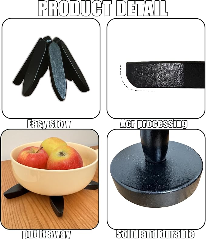 Wooden Trivets for Hot Dishes, Tree Shape Trivet Set, 4 Walnut Wood + 1 Stand stored Like a Christmas Tree,Foldable Kitchen Wooden Trivet,for Hot Dishes、Pot、Bowl、Teapot、Hot Pot Holder (White)