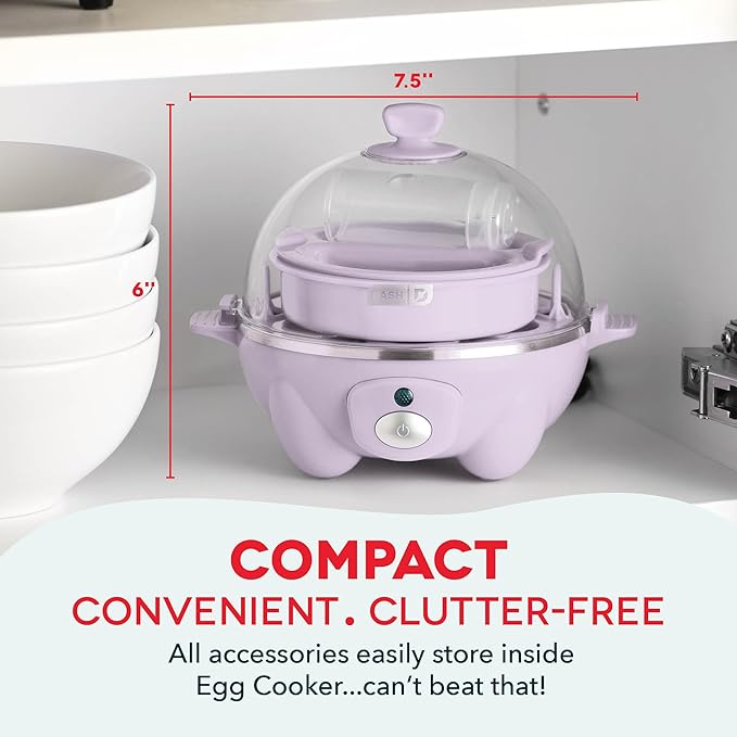 Dash Rapid Egg Cooker - Boiler, Poacher & Steamer - Includes Measuring & Recipe Guide - Dishwasher Safe - BPA Free - Holds 7 Eggs, Lavender