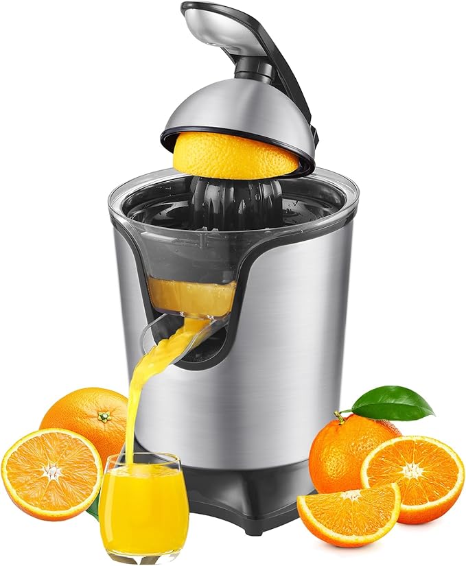 JUSANTE Citrus Juicer, Orange Juicer Machine, Stainless Steel Hands Free Lime Grapefruit Squeezer, Electric Citrus Juicer for Juice, Fruits, Lemons