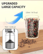 CIRCLE JOY Rechargeable Electric Salt and Pepper Grinder Set Gravity Salt and Pepper Mills Set with LED Light, No Battery Needed, Adjustable Coarseness, Washable 135ml Container, Black
