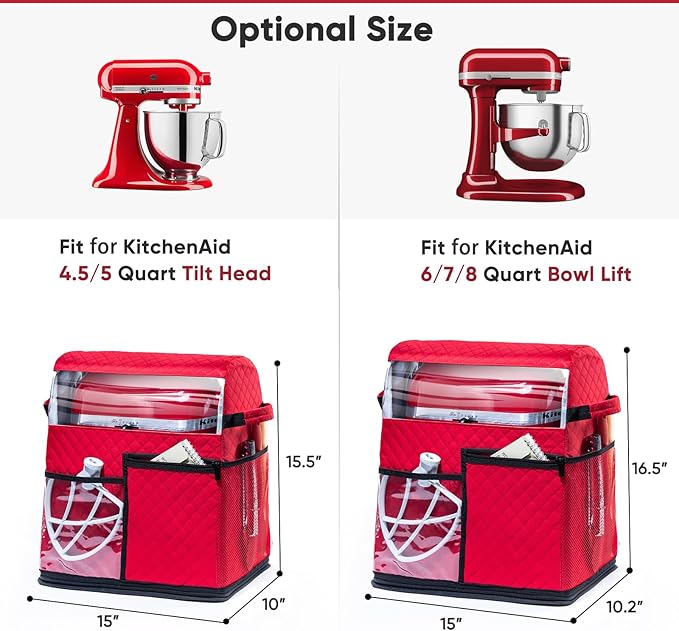 BAGSPRITE Stand Mixer Cover with Detachable Appliance Sliders Base Compatible with KitchenAid Mixer-Storage Bag for 6/7/8 Quart with Pockets for Kitchen Aid Accessories and Attachments