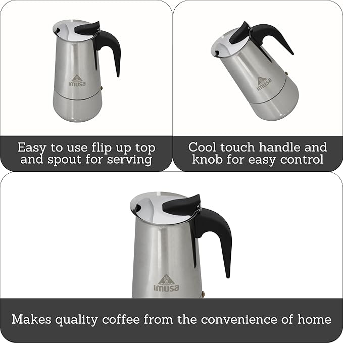 IMUSA USA B120-22062M Stainless Steel Stovetop Espresso Coffeemaker 6-Cup, Silver
