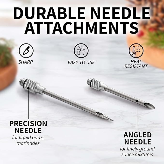 Zulay Kitchen Stainless Steel Turkey Baster for Cooking - Food Grade Metal Baster Syringe & Silicone Suction Bulb - Large Size With 2 Detachable Needles and Cleaning Brush