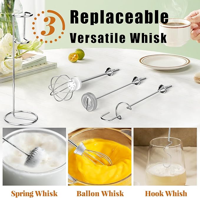Nahida Rechargeable Milk Frother Wand for Coffee Include Stand - White