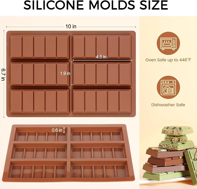 Chocolate Bar Molds - Non-Stick Silicone, Food Grade, 4 PCS, Choco