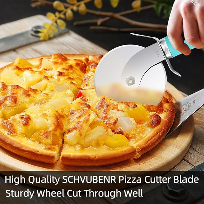 SCHVUBENR Premium Pizza Cutter Wheel - Ultra Sharp Stainless Steel Pizza Slicer with Non-Slip Soft Grip Handle - Multi-Purpose Cutter for Pizza, Dough & Pastry - Dishwasher Safe, Easy to Clean - Blue