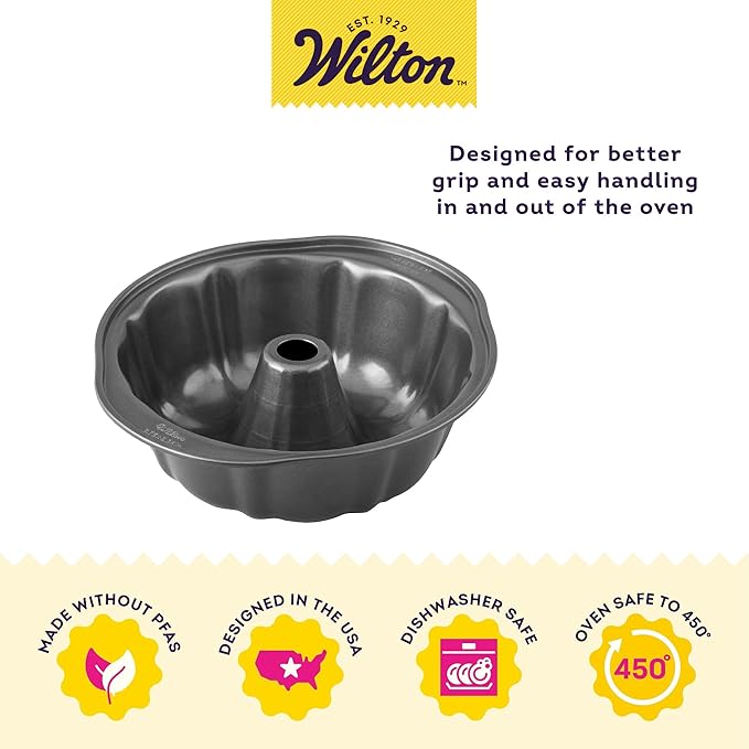 Wilton Gold Non-Stick 9.49 in Fluted Tube Cake Pan, Cold-Rolled Steel Bakeware, Made without PFAS, Packaging May Vary