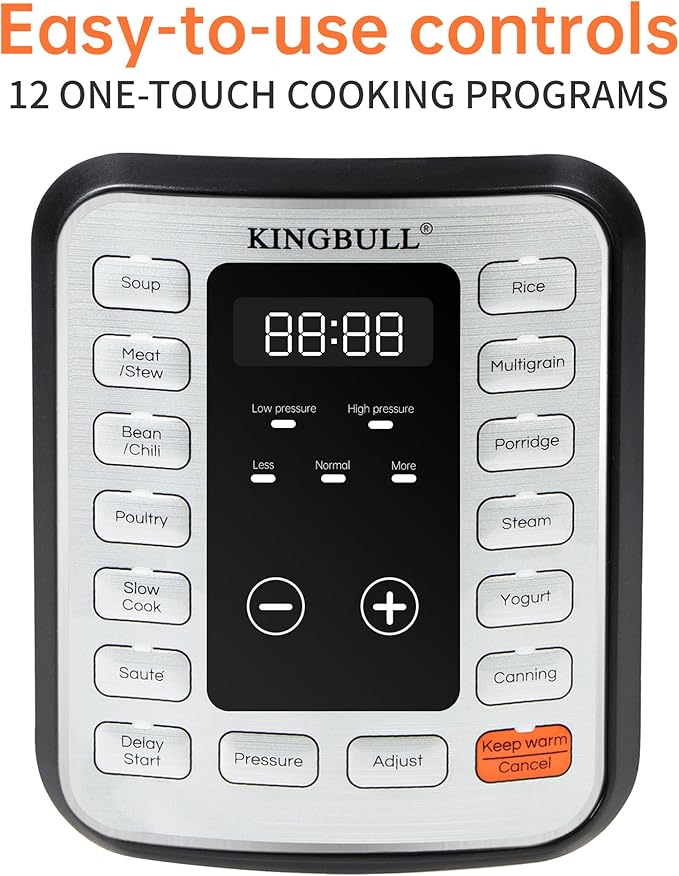 KINGBULL 12-in-1 Electric Pressure Cooker, Instant Multi-Use Non-Stick Pot, Slow Cooker, Rice Cooker, Steamer, Sauté, Yogurt Maker, Warmer &Delay Start,LED Screen& Manual(8QT)