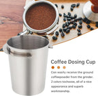 Coffee Dosing Cup 51mm, Espresso Coffee Dosing Cup, Stainless Steel Dosing Cup Compatible with All 58mm Portafilter,Coffee Powder Cup, Coffee Powder Feeder (1, Silver, 51mm)
