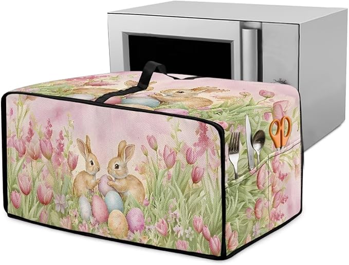 Easter Egg Bunny Tulip Print Toaster Oven Cover for Easter Decor, Dust-proof Case for Air Fryer, Heat-resistant Kitchen Countertop Appliance Protector, (Medium-16.1*19.71*10 inches)