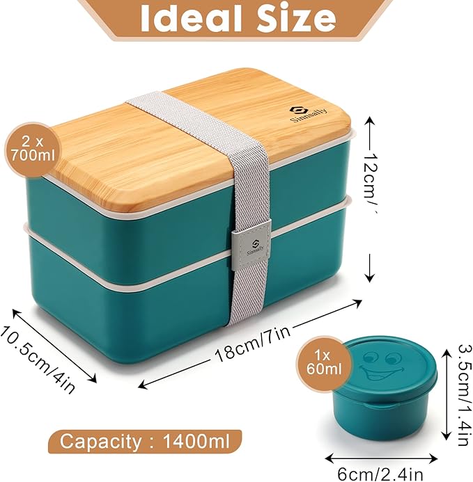 Sinnsally Bento Box Adult Lunch Box,Stackable Japanese Bento Lunch Box Containers for Women/Men with Compartments(47oz),Lunch Containers with Utensil Set,Leak-Proof Lunchbox,Rectangle(Nordic Green)