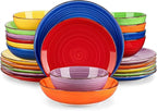 vancasso Bonita Dinnerware Sets, 24 Pieces Multicolor Stoneware Dinner Set for 6, Handpainted Spirals Pattern Ceramic Plates and Bowls Sets Kitchen Plate Set