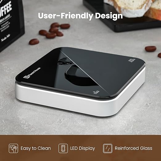 Maestri House Mini Coffee Scale with Timer, USB-C Rechargeable Espresso Scale, 2kg/0.1g Accurate Scale for Espresso and Pour-Over Coffee, Portable Digital Kitchen Scale with Auto Timer (Black&Silver)