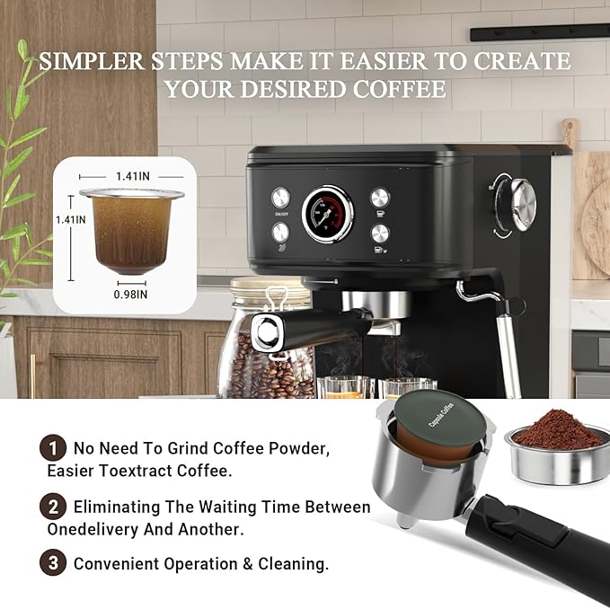 Empstorm Espresso Machine 20 Bar with Steam Milk Frother, Espresso maker Compatible for NS Original Capsules 2 IN 1 expresso maker, Professional Cappuccino Expresso Machine for Home and Office
