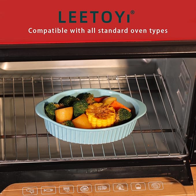 LEETOYI Porcelain Small Oval Au Gratin Pans,Set of 4 Baking Dish Set for 1 or 2 person servings, Bakeware with Double Handle for Kitchen and Home, Turquoise