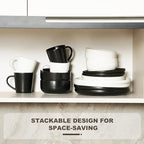 EWFEN 16-Piece Ceramic Dinnerware Sets with Mugs for 4, Black Plates and Bowls Set with Classic Design, Scratch Resistant Dishes Set, Dishwasher & Microwave Safe