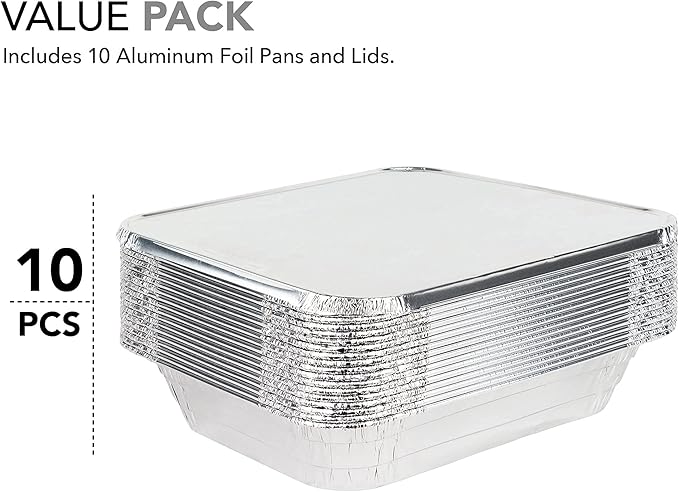 Stock Your Home 9x13 Aluminum Trays with Lids (10 Pack) – Disposable Half Size Deep Pans for Cooking, Storage, BBQ, Grilling, Catering