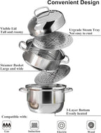 VENTION 3 tier Steamer Pot Stainless Steel Large 32cm, Induction Steamer for Cooking, 12.7 Inch Steam Pot for Dumpling