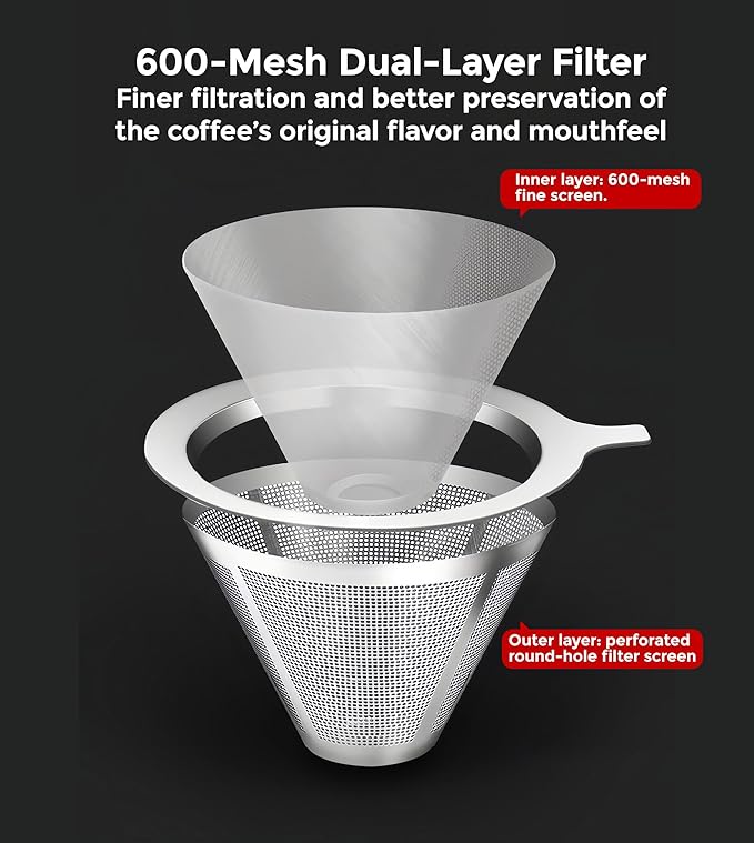 AGOGO Pour Over Coffee Maker Glass - Barista Kit with 304 Stainless Filter for Home, Office, Camping, Cafes - Easy Clean Coffee Dripper Set (Soft Towel&Brush) (20oz Slim Shape w/SS Filter)