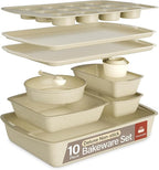White Marble 10-Piece Bakeware Sets, Nonstick Carbon Steel Baking Sheet & Pans, Stackable Space-Saving Bakeware, Dishwasher Safe, Stain-resistant, PFOAPFOSPTFE Free, Oven Safe Up To 450°F (230°C)