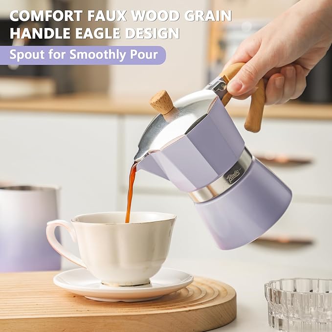Bincoo Cute Espresso Maker Stovetop - Small Moka Pot 2 Espresso Cups/120ML,Espresso Pot Italian Coffee Maker for Home Camping Cafe Office (Purple)