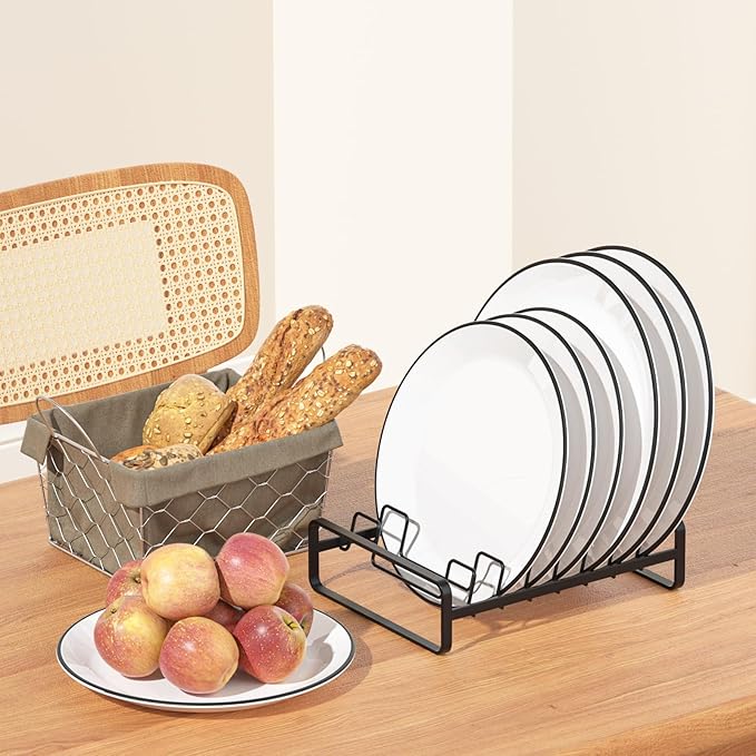 2 Pack Plate Holders Organizers 8 Slots Upright Cabinet Dish Drying Racks Metal Plate Stands (for 6In. 10In. Plates) Dish Organizers for Countertop and Cupboard(at Least 11.2in.Height) Black