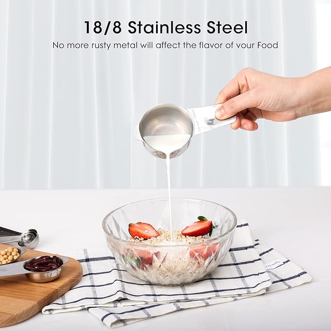 17 Piece Stainless Steel Measuring Cups and Spoons Set, with 1/16 Cup,1/3 Spoon and 1 Leveler