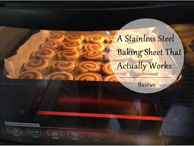Baking Sheets Set of 5, Bastwe Stainless Steel Baking Pan Tray Cookie Sheet, Size 10 x 8 x 1 inch, Non Toxic & Healthy, Rust Free & Easy Clean