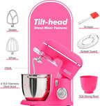 Kitchen in the box Stand Mixer, 4.5QT+5QT Two bowls Electric Food Mixer, 10 Speeds 3-IN-1 Kitchen Mixer for Daily Use with Egg Whisk,Dough Hook,Flat Beater (Neon Pink, 5QT)
