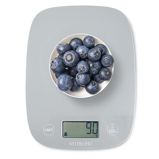 NUTRI FIT Food Scale Kitchen Scales Digital Weight Grams and Ounces for Baking Cooking, Weighing Scale Portion Control, Max 11lb 1g Increment 6 Units Smart Tare Hanging Storage, Gray